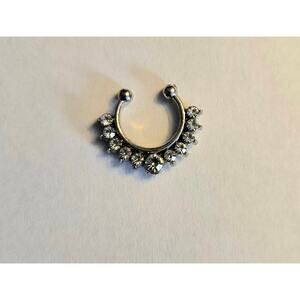 Faux Septum Silver Toned Ring with 11 Rhinestones